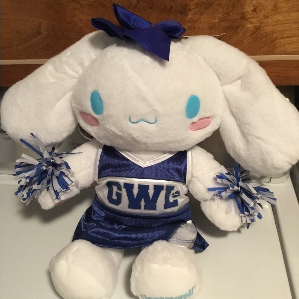 Build-A-Bear White Plush Bunny min Blue cheerleading outfit blue